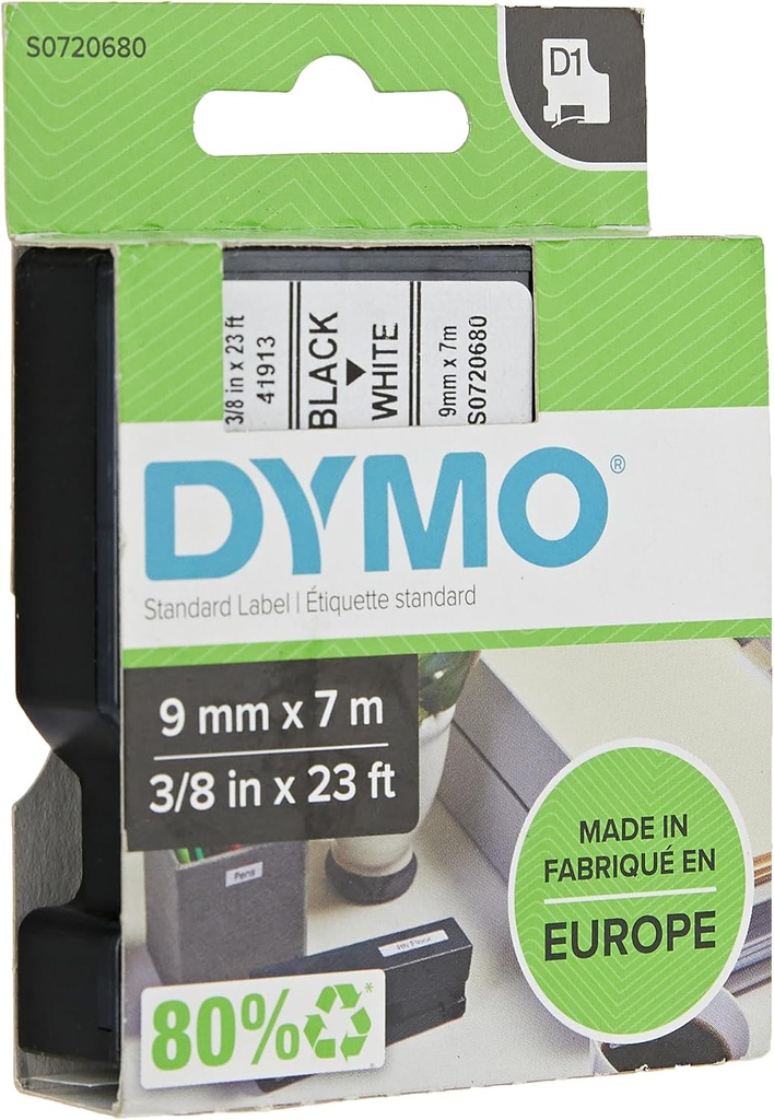D1 tape - 9mm x 7 M - Black/White 40913