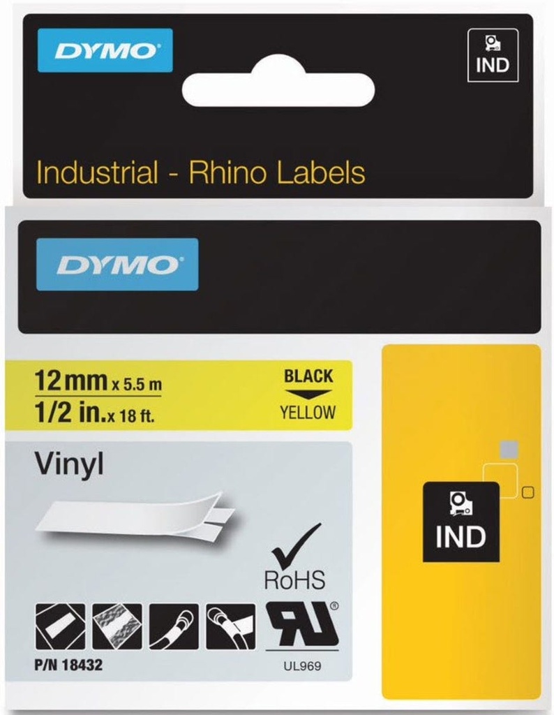 Rhino Pro Vinyl tape - 12mm x 5.5 M - Yellow - 18432