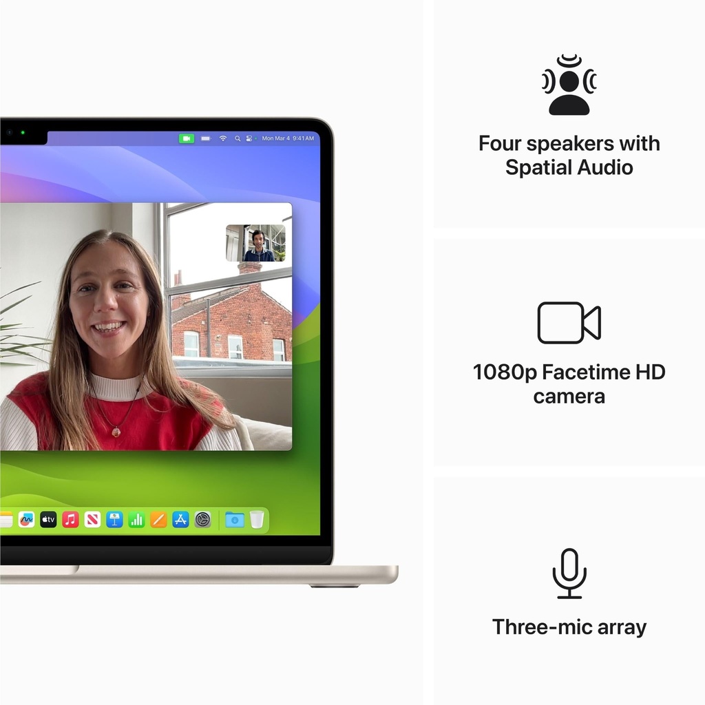 Apple MacBook Air 13" M3 chip with 8-core CPU and 10-core GPU, 16GB, 512GB SSD KB- ENG/ARB - Starlight