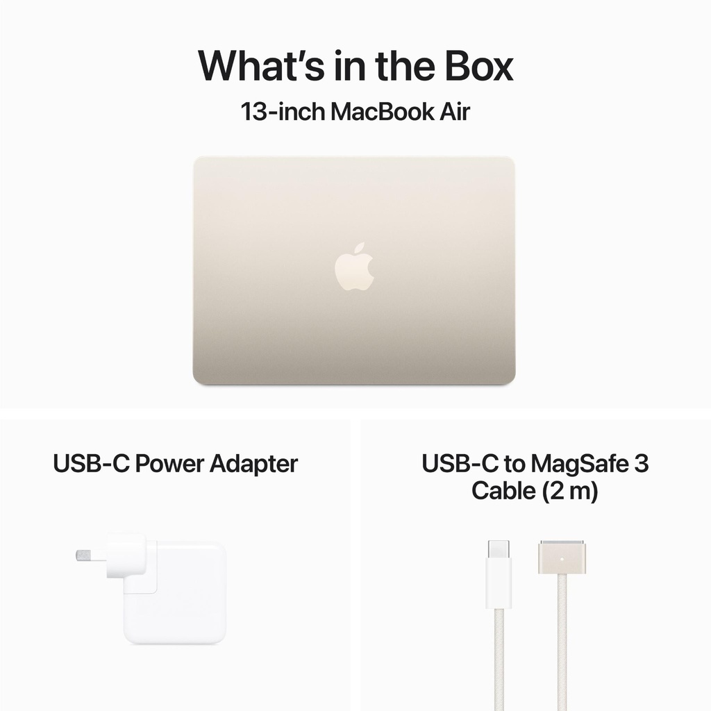Apple MacBook Air 13" M3 chip with 8-core CPU and 10-core GPU, 16GB, 512GB SSD KB- ENG/ARB - Starlight
