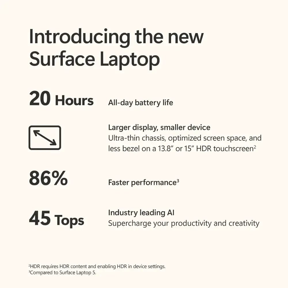 MICROSOFT SURFACE LAPTOP COPILOT+ X ELITE/16GB/512GB SSD/WIN 11/13.8" HDR PLATINUM