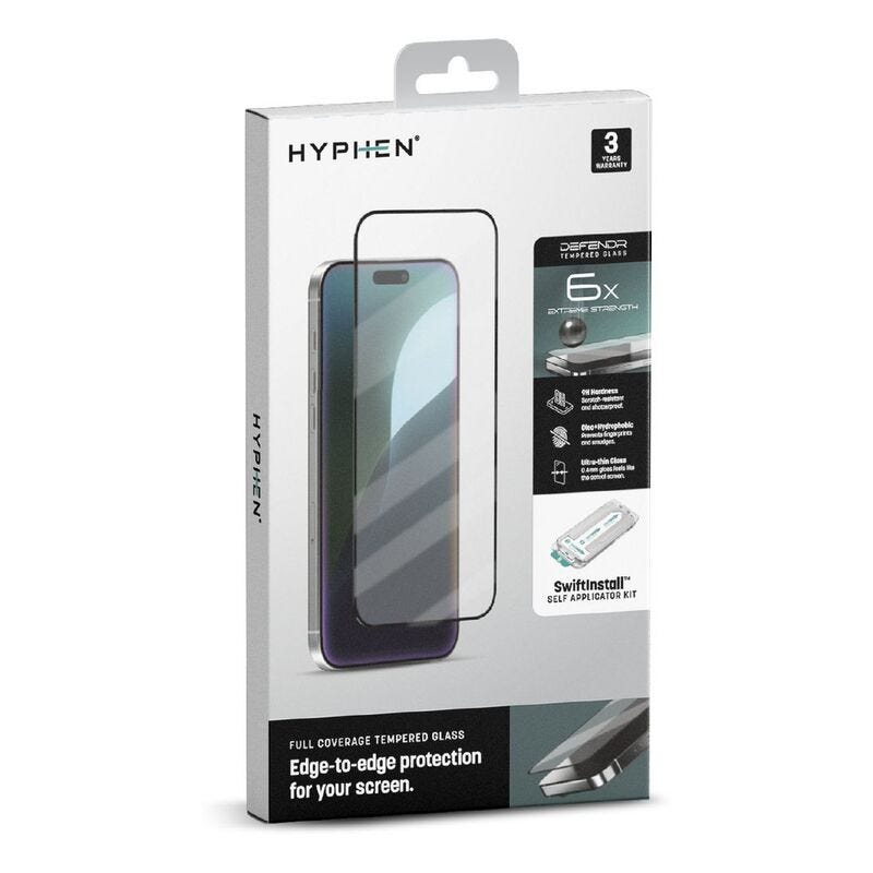 HYPHEN DEFENDR Full Coverage Tempered Glass with Applicator - iPhone 16 Pro MaxÂ - 6.9 with GRS Appl
