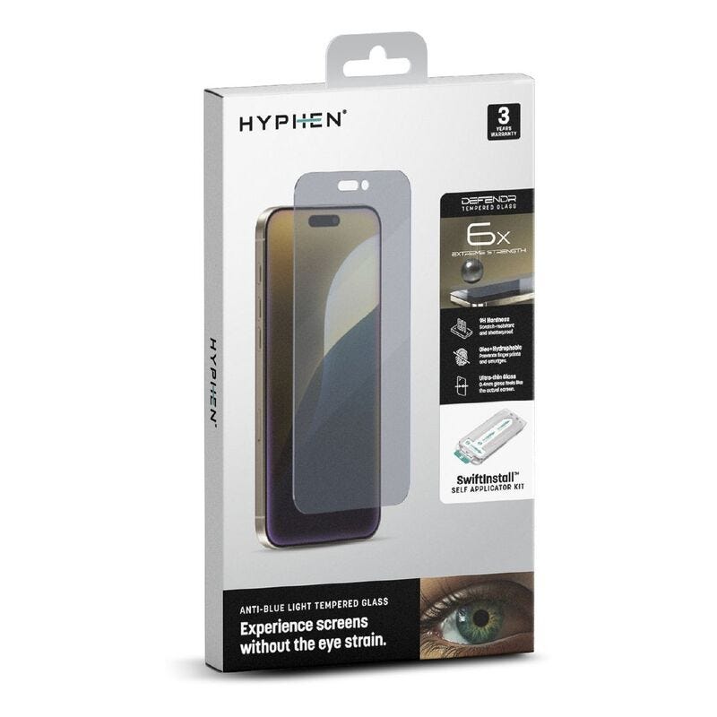 HYPHEN DEFENDR Anti-Blue Light Tempered Glass with Applicator - iPhone 16 Plus - 6.7 with GRS Appli