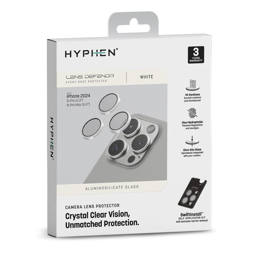 HYPHEN Camera Lens Protector- White - iPhone 16 Pro/Pro Max with Self Installation Board