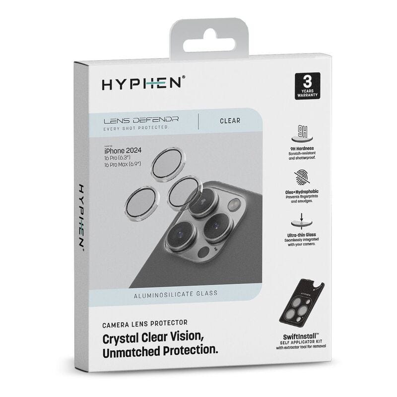 HYPHEN Camera Lens Protector - Clear - iPhone 16 Pro/Pro Max with Self Installation Board"