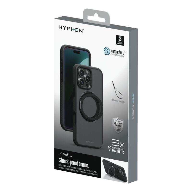 HYPHEN AXEL Shockproof MagSafe Case with Rotating Ring Stand - iPhone 16 Pro - 6.3 with Lanyard Str
