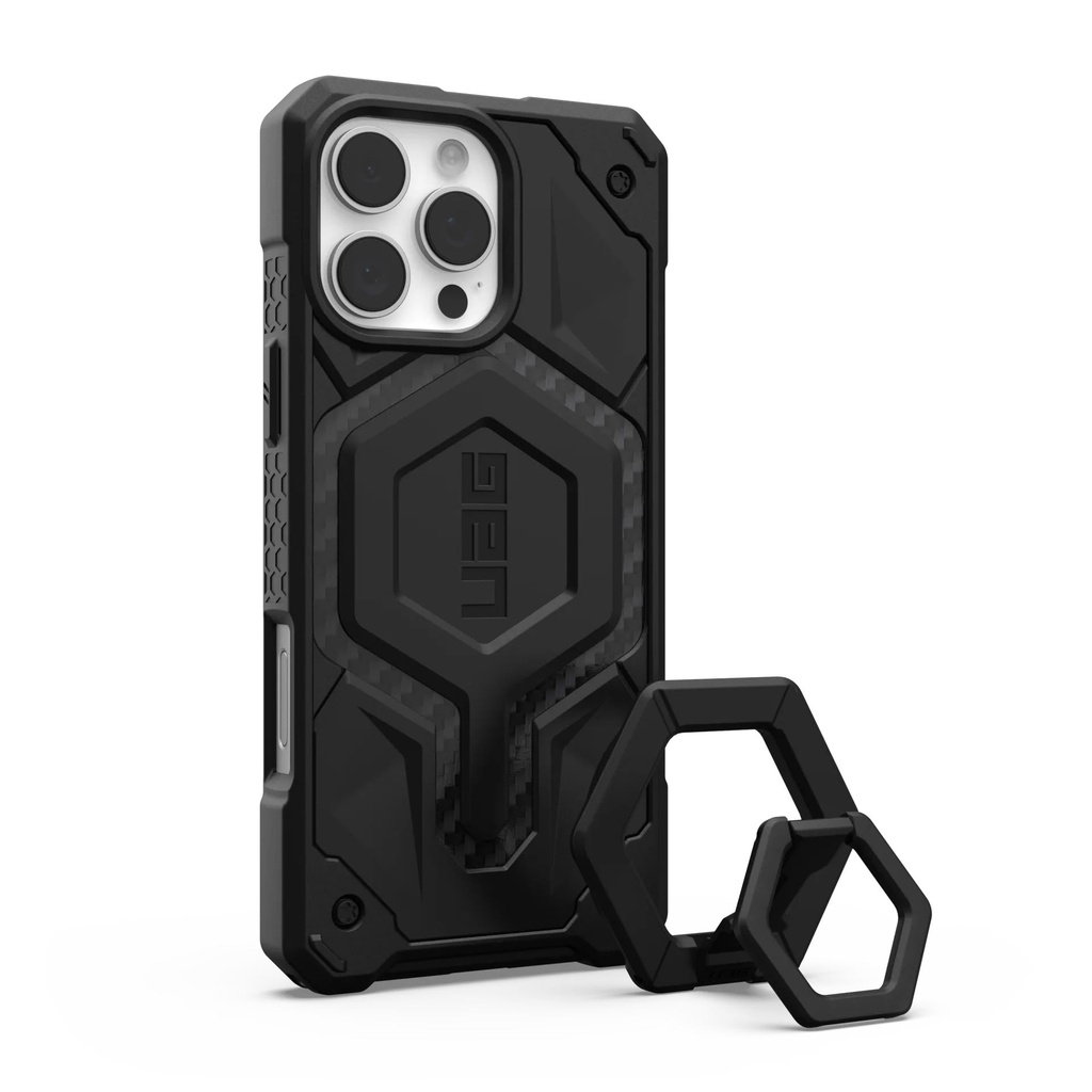 UAG Monarch Pro Magsafe Bundle iPhone 16 pro max Carbon Fiber/Black Stand,Built-In MagSafe Module,