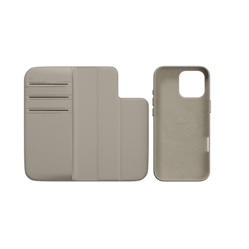 MAGEASY 2-in-1 Card Folio MagSafe Leather Flip Phone Case with Stand for 2024 iPhone 16 pro max Starlight