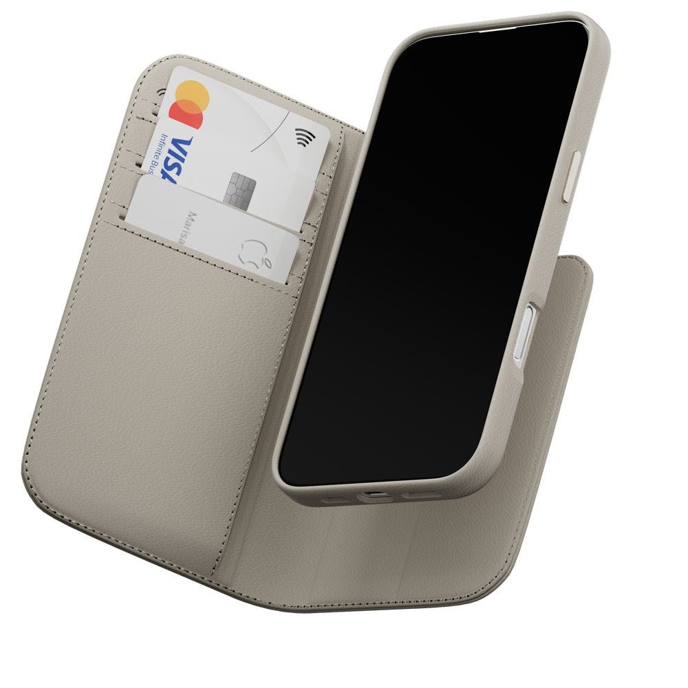MAGEASY 2-in-1 Card Folio MagSafe Leather Flip Phone Case with Stand for 2024 iPhone 16 pro max Starlight