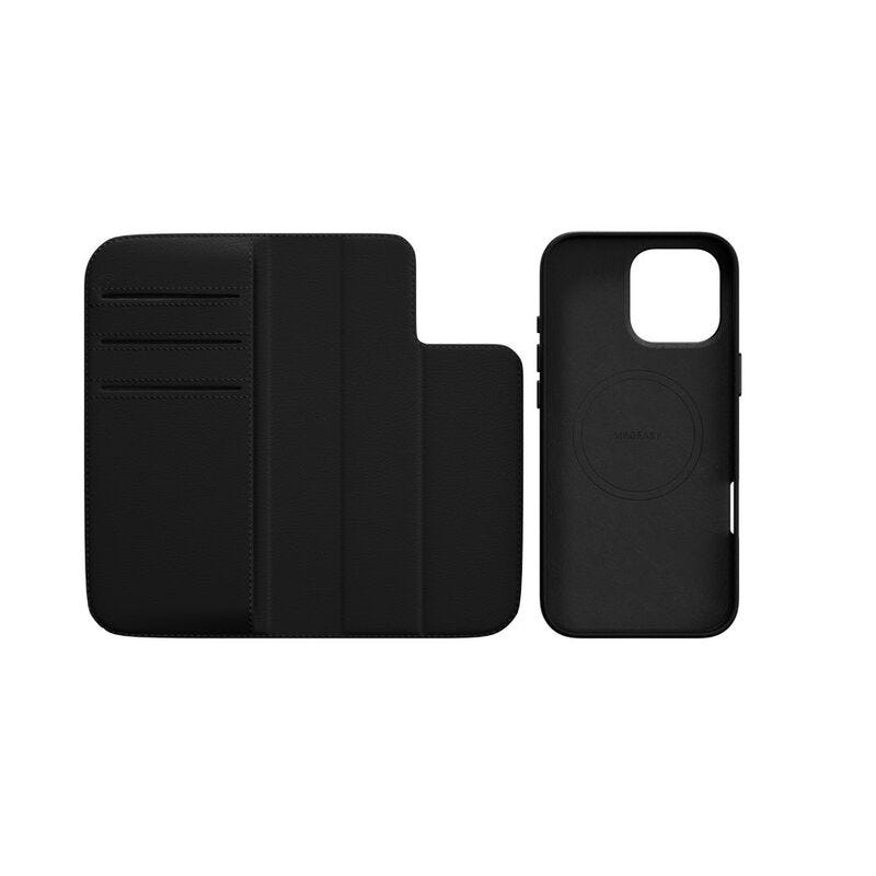 MAGEASY 2-in-1 Card Folio MagSafe Leather Flip Phone Case with Stand for 2024 iPhone 16 pro max Black