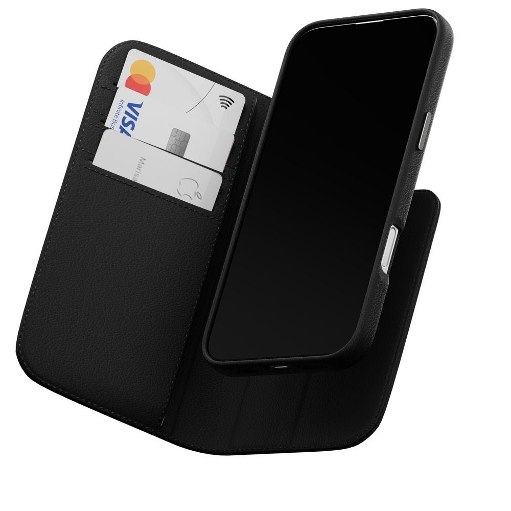 MAGEASY 2-in-1 Card Folio MagSafe Leather Flip Phone Case with Stand for 2024 iPhone 16 pro max Black