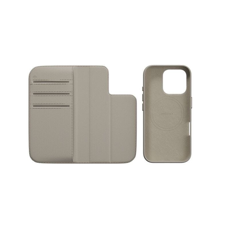MAGEASY 2-in-1 Card Folio MagSafe Leather Flip Phone Case with Stand for 2024 iPhone 16 pro Starlight
