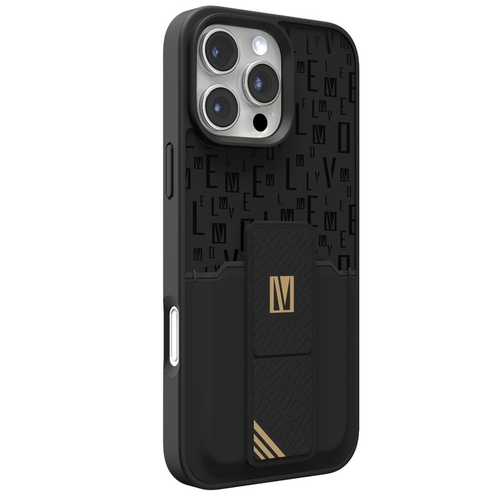 Levelo Morphix Gripstand Case With Cardholder-iPhone 16 Pro-Black