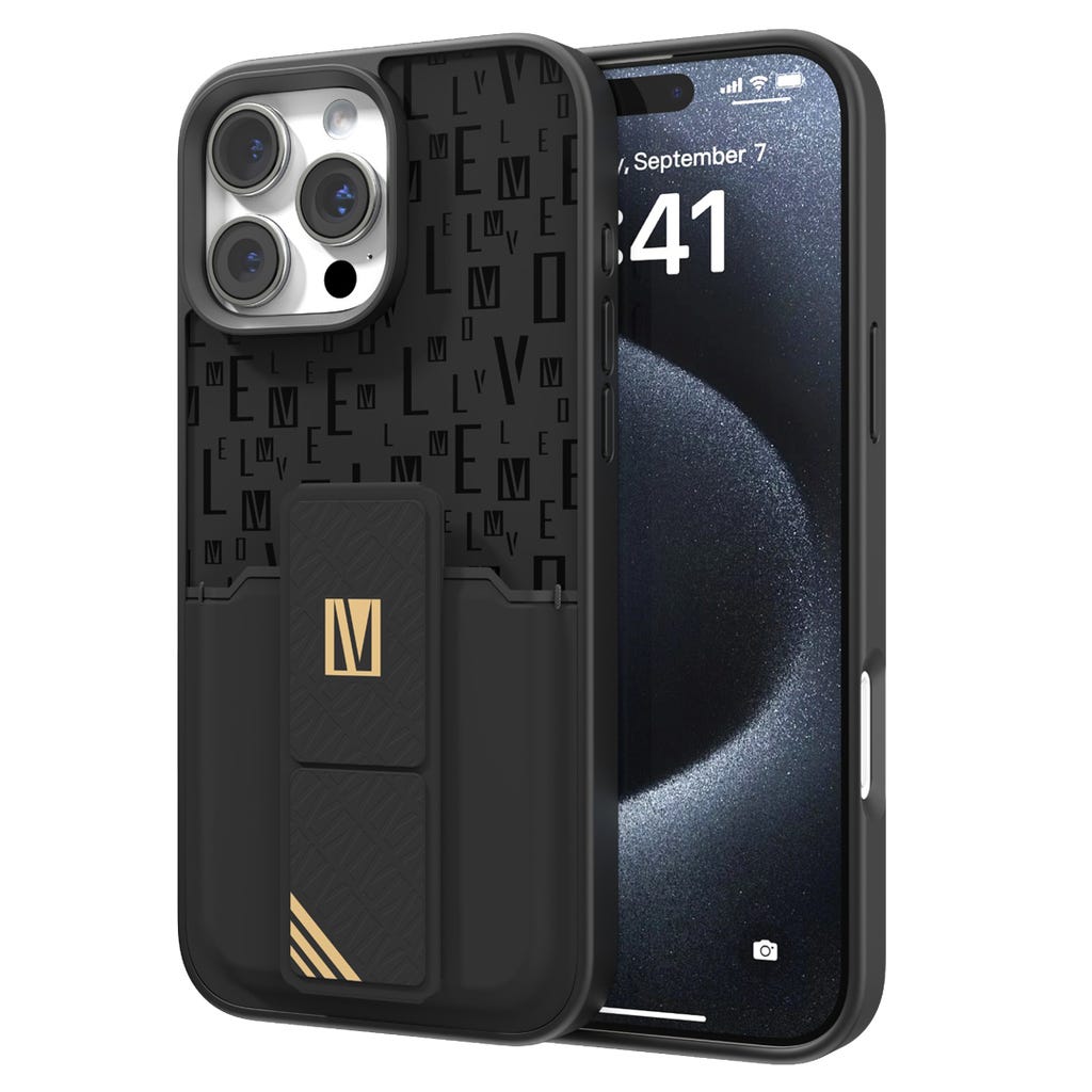 Levelo Morphix Gripstand Case With Cardholder -iPhone 16 Pro Max -Black