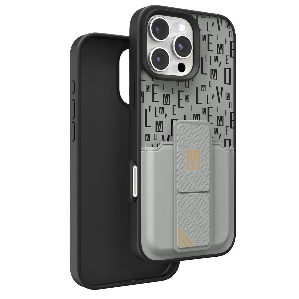 Levelo Morphix Gripstand Case With Cardholder -iPhone 16 Pro Max -Gray