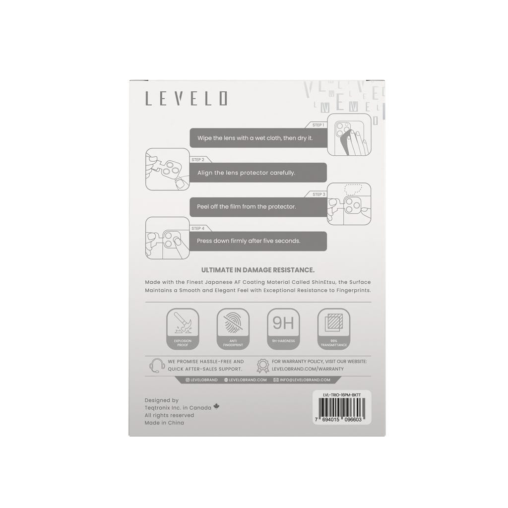 Levelo Trio Lens Protector With 99% Transparency -iPhone 16 Pro/ Pro Max-Black Titanium