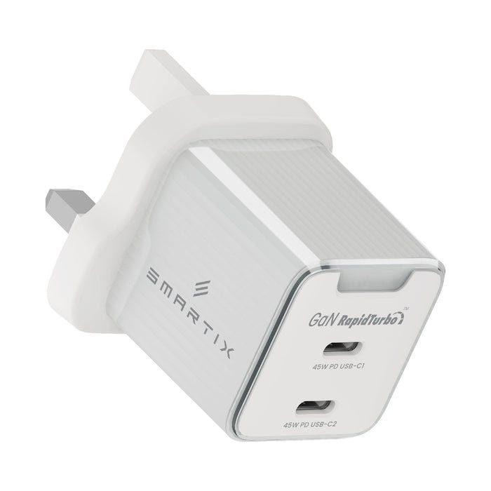 Smartix Premium Compact UK Wall Adaptor 45W GaN White