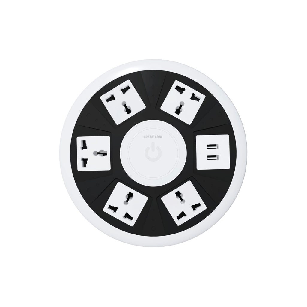 Green Lion 7 in 1 Power Socket 5 AC Universal Outlet + 2 USB WhiteÂ