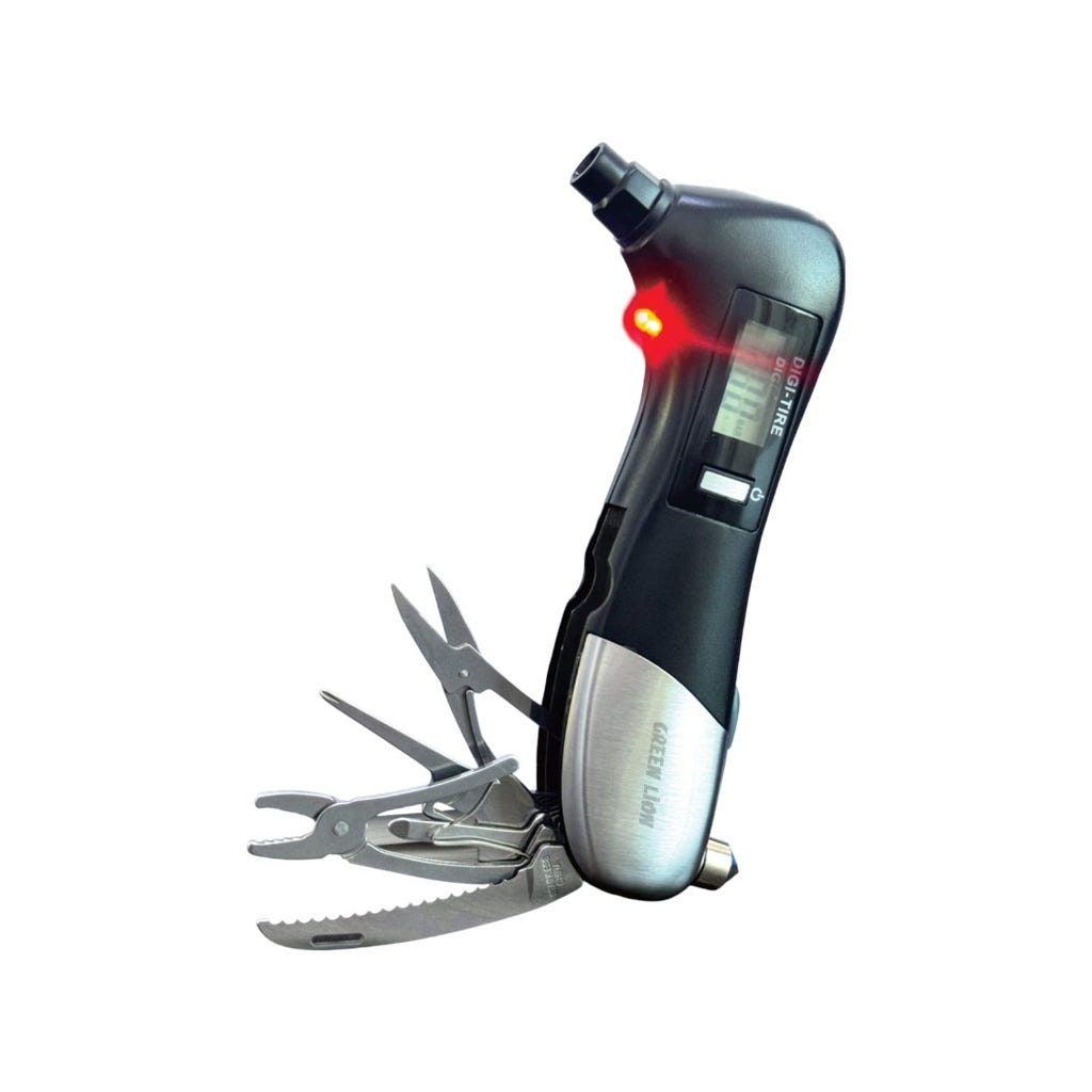 Green Lion Digital Tire Pressure Gauge 9 In 1 Rescue Tool Black