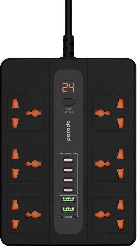Porodo Multi-Port Super HUB 4 USB-C/ 2 USB-A Ultimate Home & Office Kit 3M Black