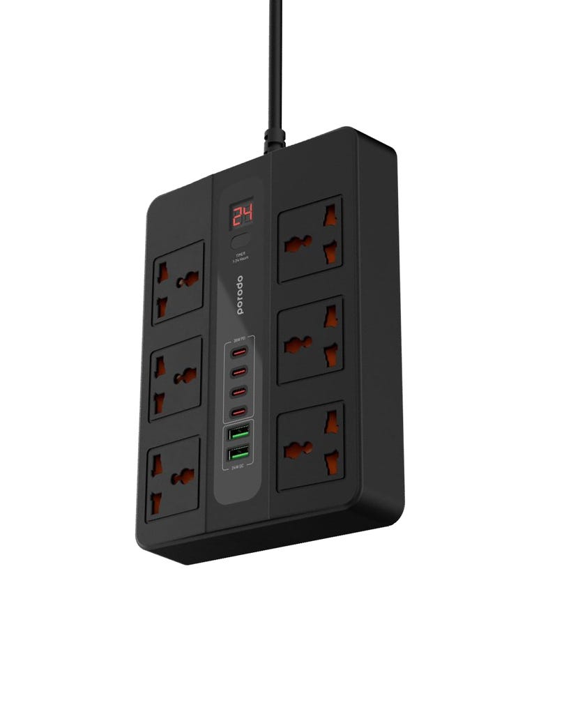 Porodo Multi-Port Super HUB 4 USB-C/ 2 USB-A Ultimate Home & Office Kit 3M Black