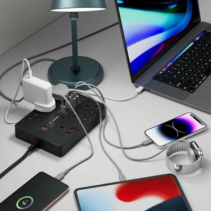 Porodo Multi-Port Super HUB 4 USB-C/ 2 USB-A Ultimate Home & Office Kit 3M Black