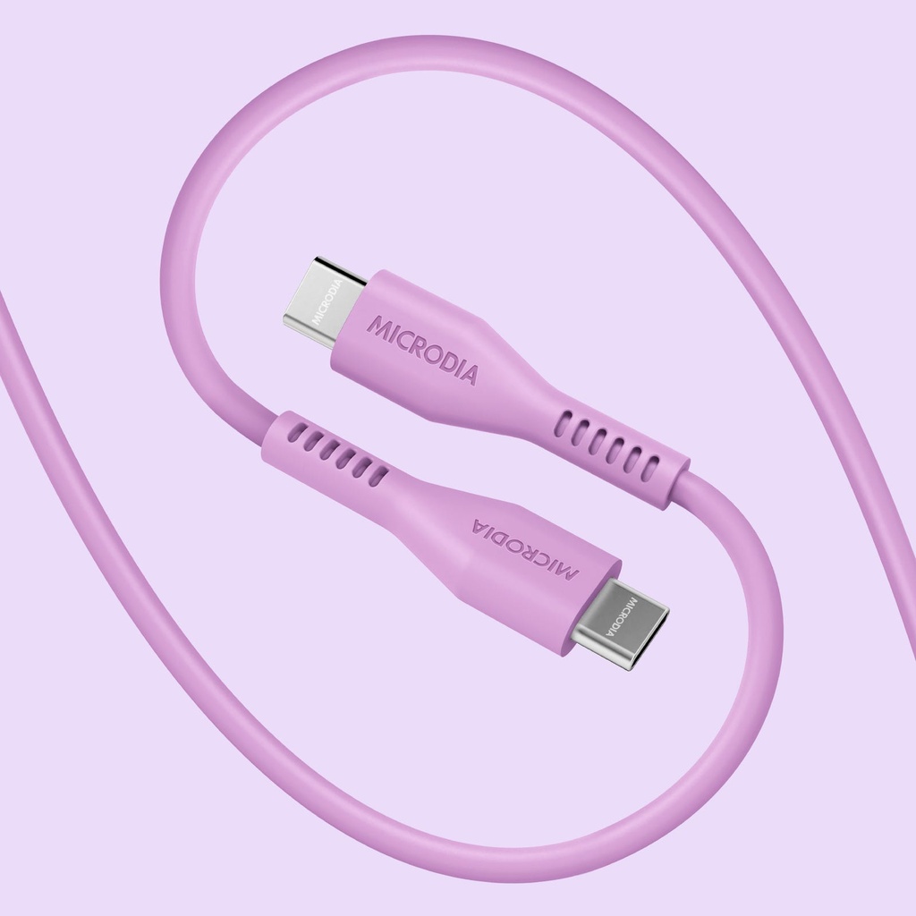 MICRODIA Fruitywire PD100W 1.3M USB-C to USB-C Cable (w/E-Marker Chip), Liquid Silicon. Lavander