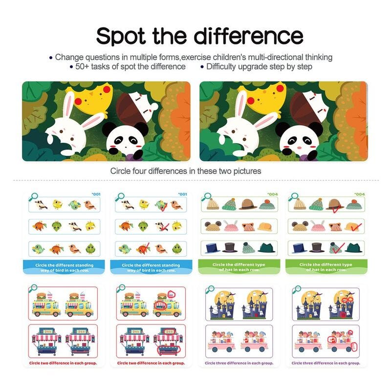 PJ003-5 Wiple-Clean Early Learning Cards  - Spot The Defference 49700255