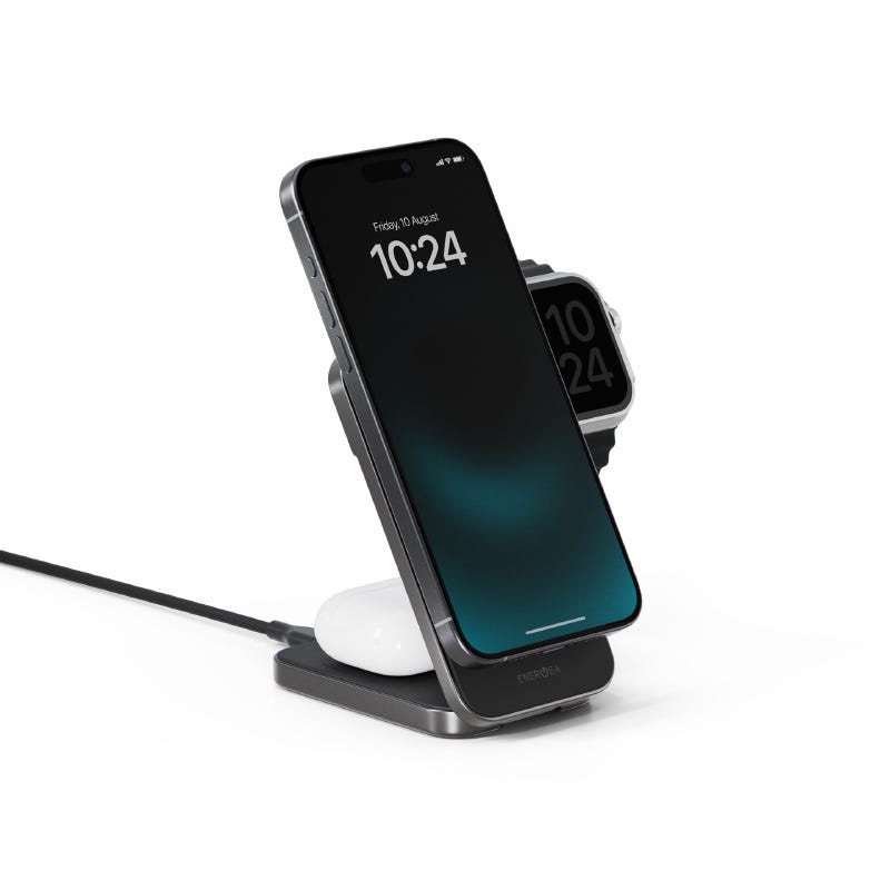 ENERGEA MAGTRIO PLUS, 3IN1 FOLDABLE QI2 MAGNETIC FAST WIRELESS CHARGER - GUNMETAL