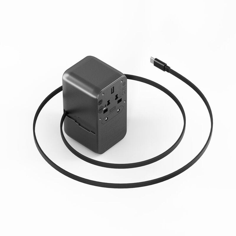 ENERGEA TRAVELWORLD ADAPTER GAN85 WITH 80CM TYPE-C CABLE, 3C1A - GUNMETAL BLACK