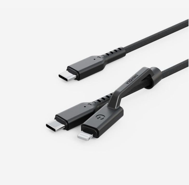 ENERGEA FLOW DUO 2-IN-1 C TO C + LIGHTNING CABLE, 480MBPS, 240W, 1.5M -BLACK