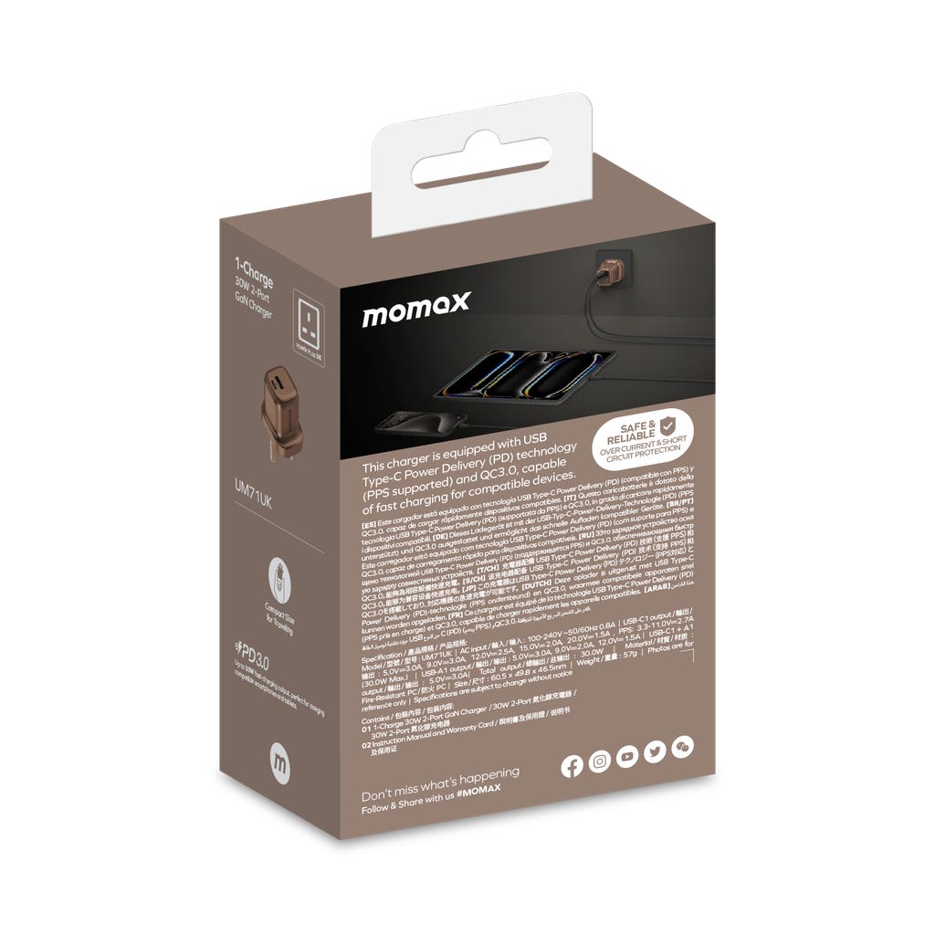 MOMAX 1-CHARGE GAN 30W 2 PORT CHARGER