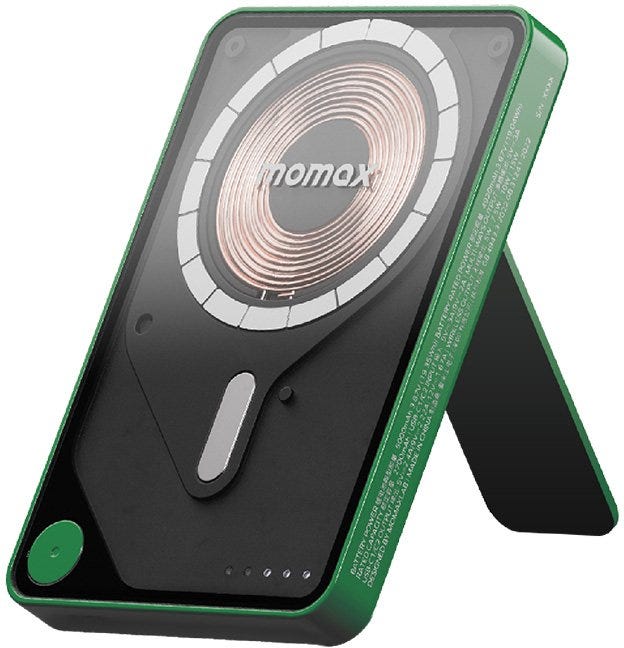 MOMAX 1-POWER X PRO 5000mAh MAGNETIC WIRELESS POWER BANK WITH STAND AND BUILT-IN USB-C CABLE (green)
