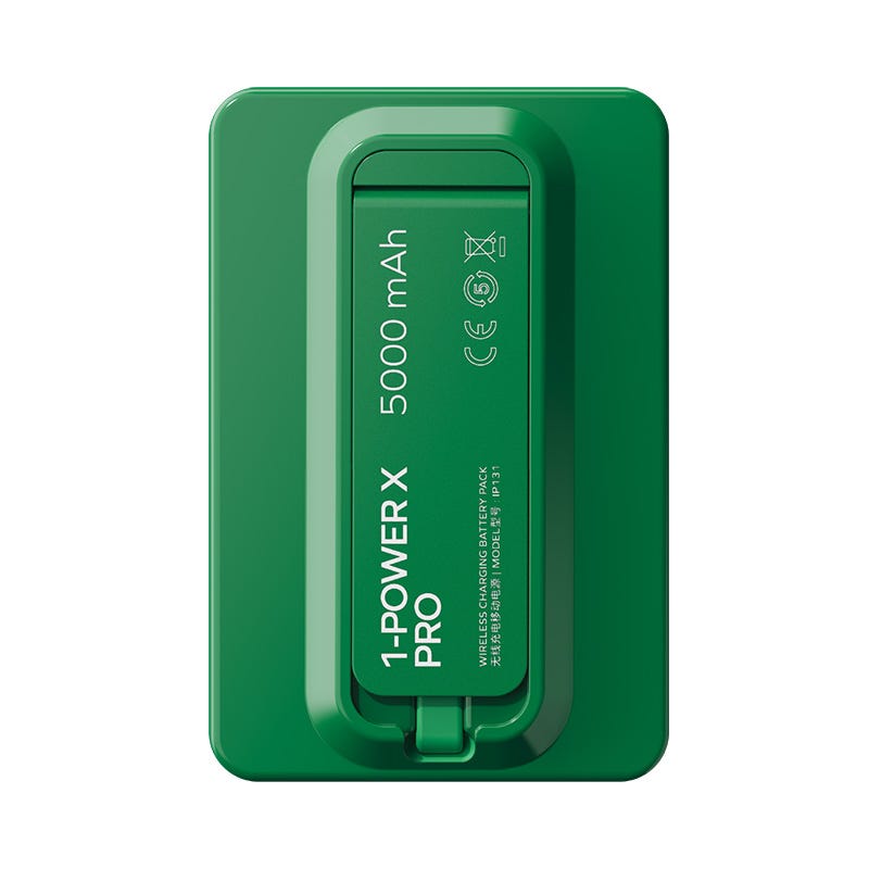 MOMAX 1-POWER X PRO 5000mAh MAGNETIC WIRELESS POWER BANK WITH STAND AND BUILT-IN USB-C CABLE (green)