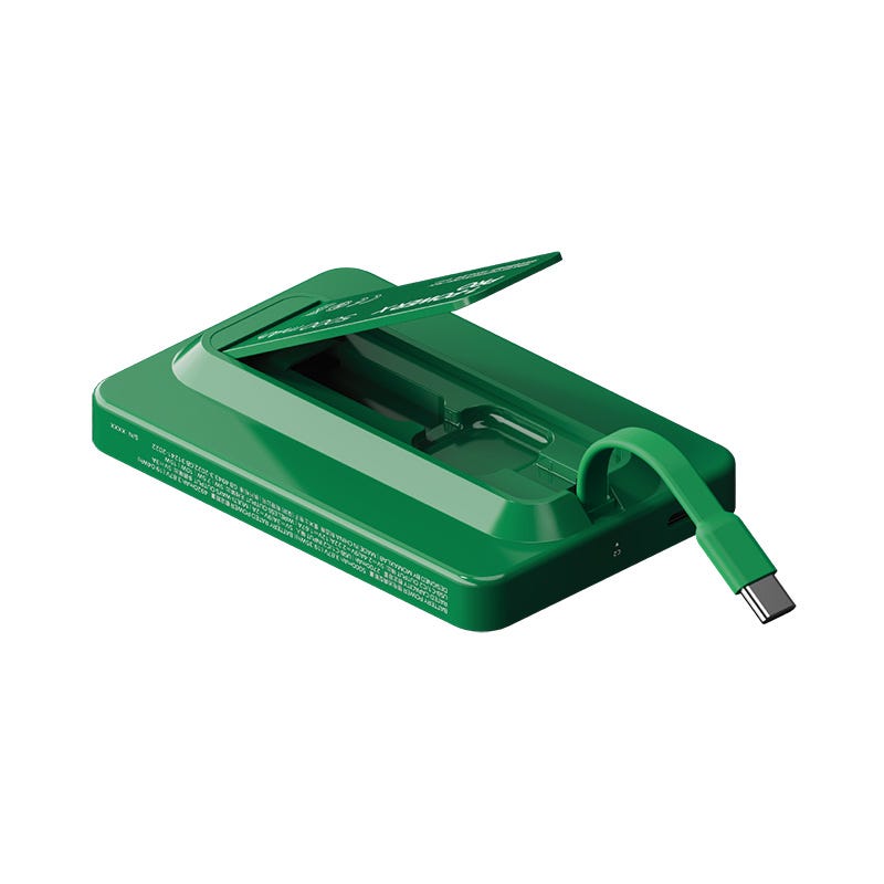 MOMAX 1-POWER X PRO 5000mAh MAGNETIC WIRELESS POWER BANK WITH STAND AND BUILT-IN USB-C CABLE (green)