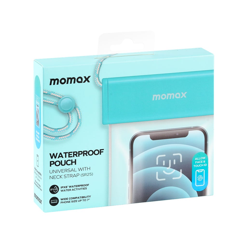 MOMAX WATERPROOF PHONE PROTECTION BAG + HANGING CORD BLUE