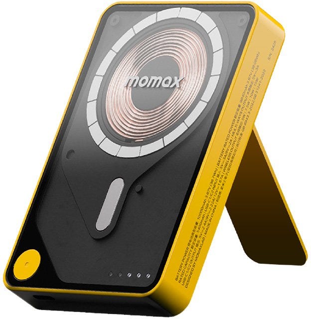 MOMAX 1-POWER X PRO+ 10000mAh MAGNETIC WIRELESS POWER BANK WITH STAND AND BUILT-IN USB-C CABLE (Yellow)
