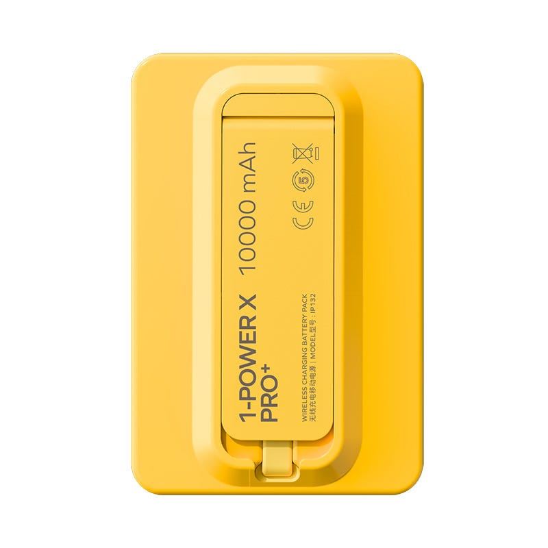 MOMAX 1-POWER X PRO+ 10000mAh MAGNETIC WIRELESS POWER BANK WITH STAND AND BUILT-IN USB-C CABLE (Yellow)