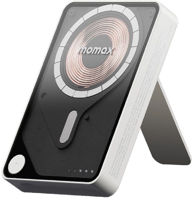 MOMAX 1-POWER X PRO+ 10000mAh MAGNETIC WIRELESS POWER BANK WITH STAND AND BUILT-IN USB-C CABLE (White)