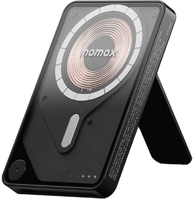 MOMAX 1-POWER X PRO 5000mAh MAGNETIC WIRELESS POWER BANK WITH STAND AND BUILT-IN USB-C CABLE (Black)