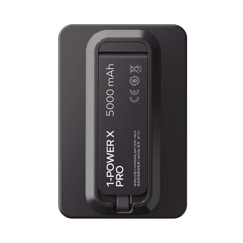 MOMAX 1-POWER X PRO 5000mAh MAGNETIC WIRELESS POWER BANK WITH STAND AND BUILT-IN USB-C CABLE (Black)