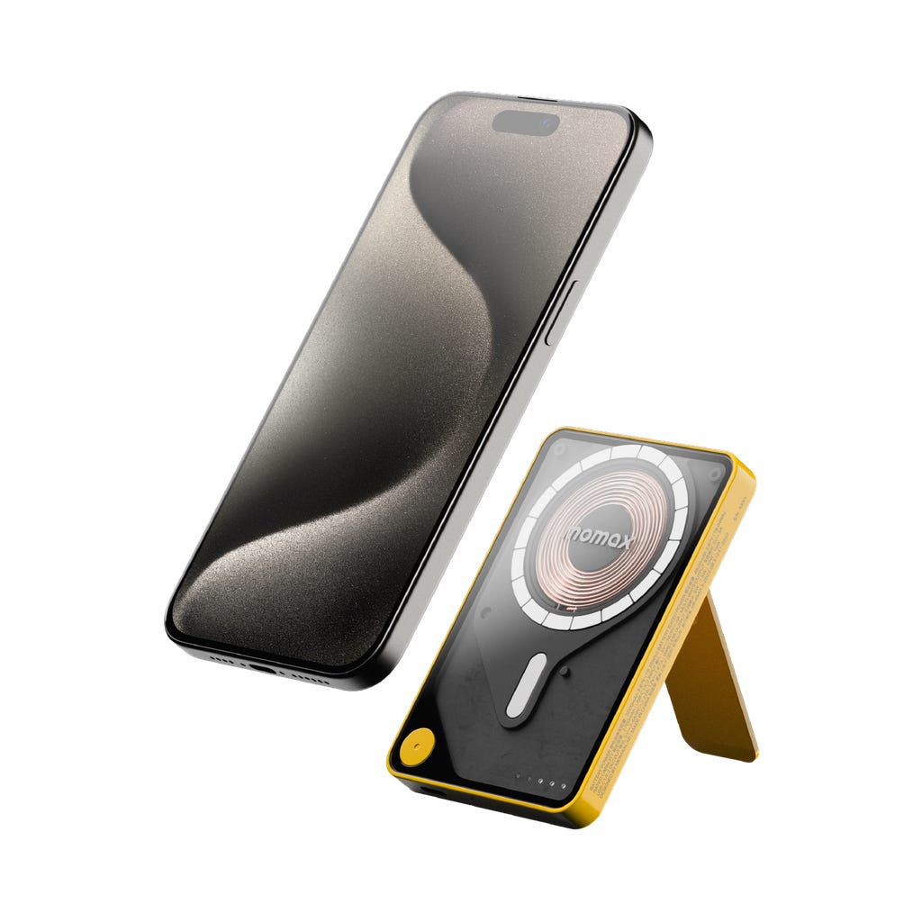 MOMAX 1-POWER X PRO 5000mAh MAGNETIC WIRELESS POWER BANK WITH STAND AND BUILT-IN USB-C CABLE(Yellow)