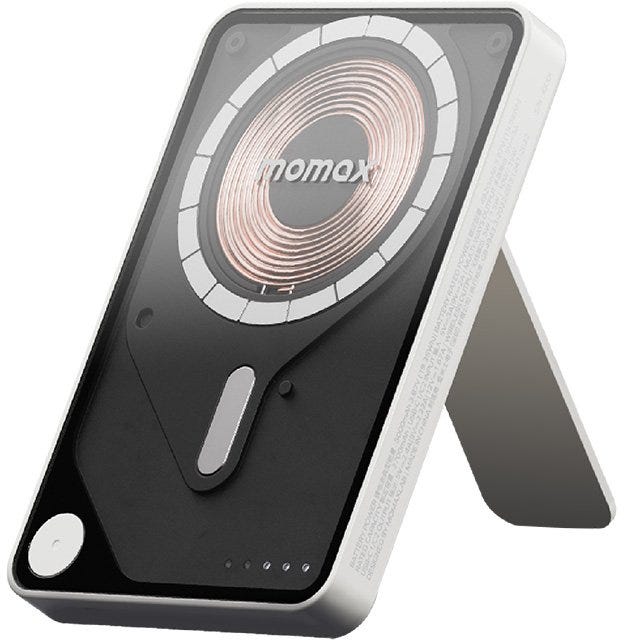 MOMAX 1-POWER X PRO 5000mAh MAGNETIC WIRELESS POWER BANK WITH STAND AND BUILT-IN USB-C CABLE (White)