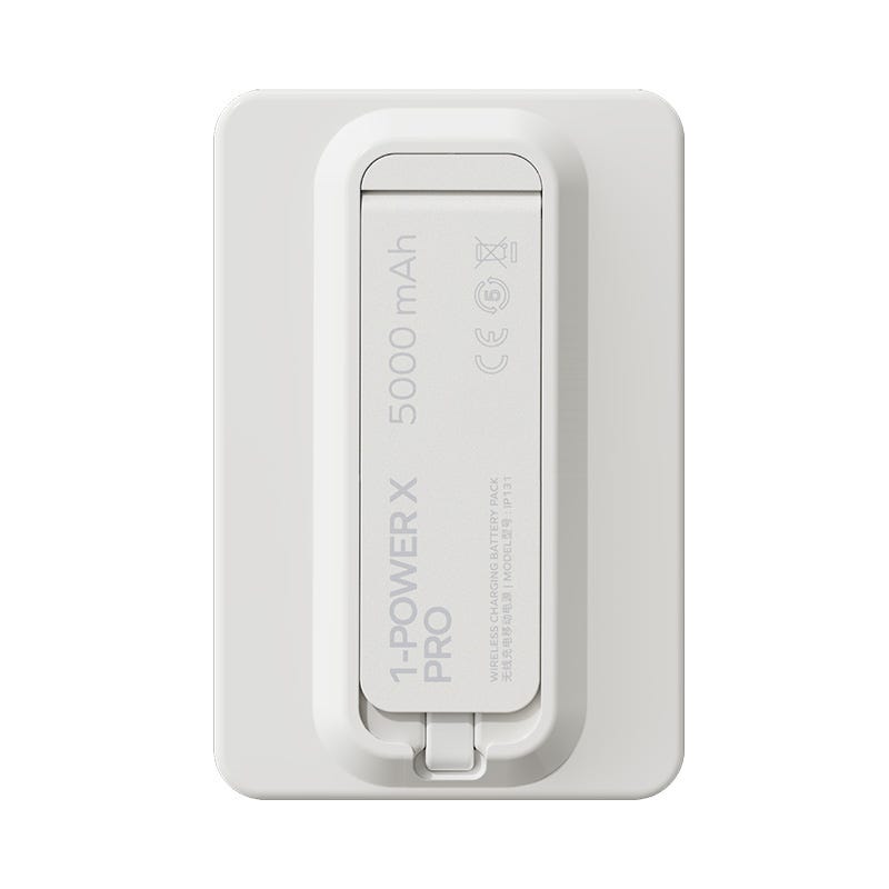 MOMAX 1-POWER X PRO 5000mAh MAGNETIC WIRELESS POWER BANK WITH STAND AND BUILT-IN USB-C CABLE (White)