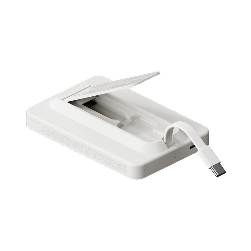 MOMAX 1-POWER X PRO 5000mAh MAGNETIC WIRELESS POWER BANK WITH STAND AND BUILT-IN USB-C CABLE (White)