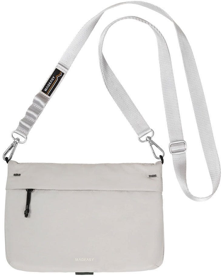 MAGEASY 2L Sacoche Utility Crossbody Bag + Strap Phone Lanyard 20mm-Cement Grey + Galaxy Gray