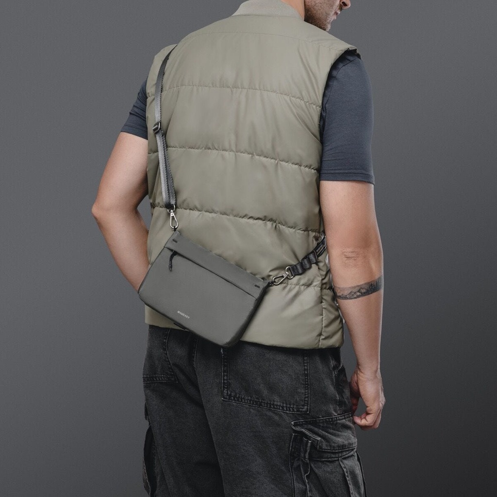 MAGEASY 2L Sacoche Utility Crossbody Bag + Strap Phone Lanyard 20mm-Graphite Black + Concrete Gray