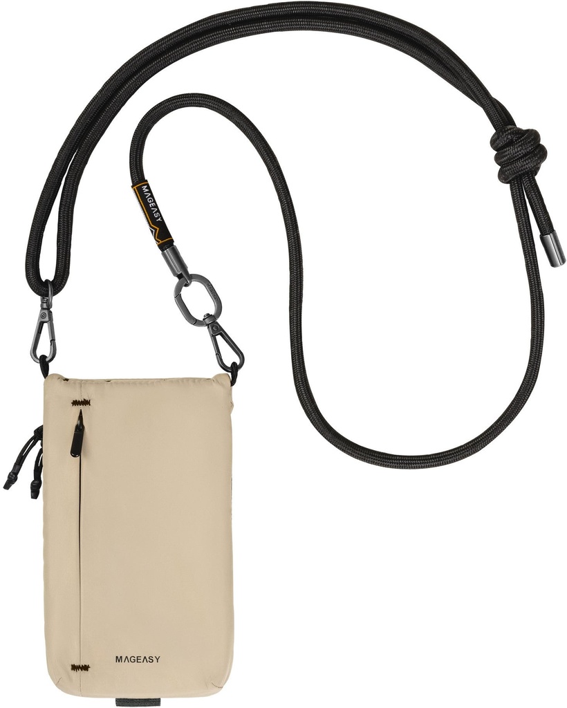 MAGEASY Phone Sacoche Utility Crossbody Bag + Strap Phone Lanyard 8.3mm- Sand Beige + Black