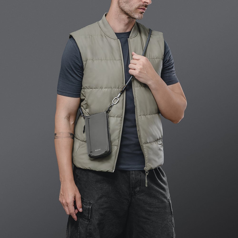 MAGEASY Phone Sacoche Utility Crossbody Bag + Strap Phone Lanyard 8.3mm- Graphite Black + Concrete Gray 
