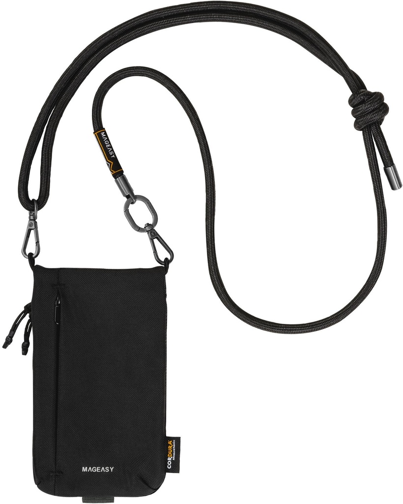 MAGEASY Phone Sacoche Utility Crossbody Bag (Cordura) + Strap Phone Lanyard 8.3mm-Graphite Black (Cordura) + Black 
